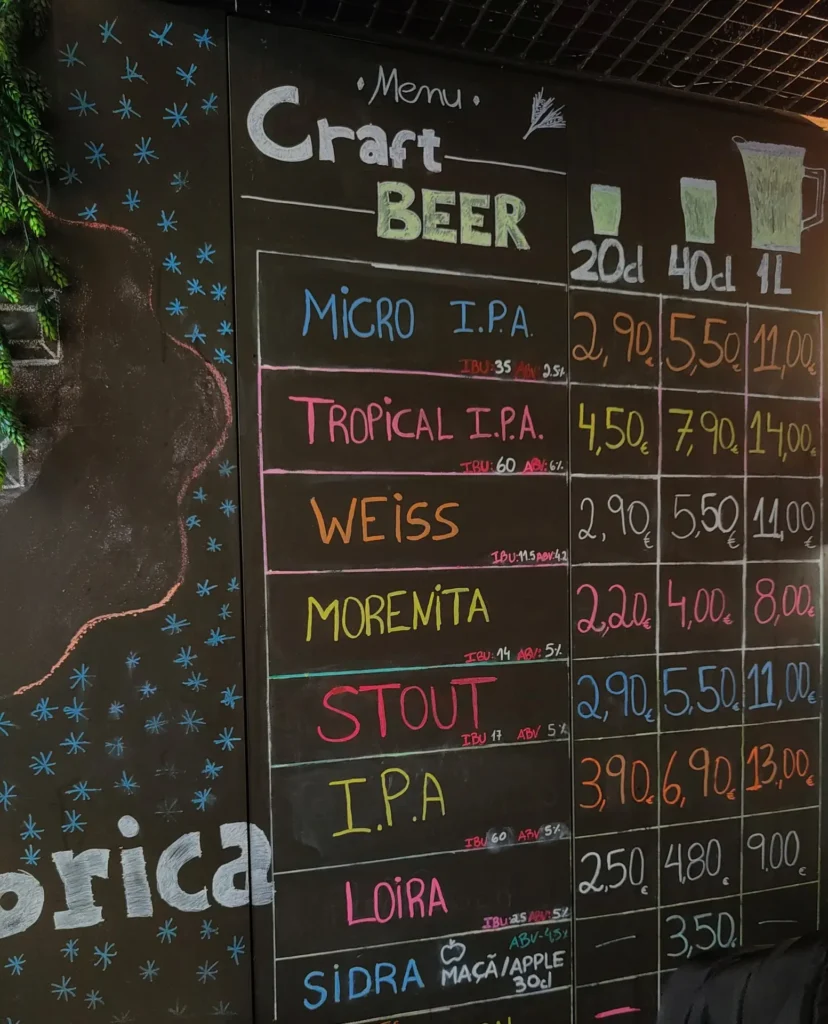 Les prix dans une brasserie qui ne sert pas que de la Super Bock